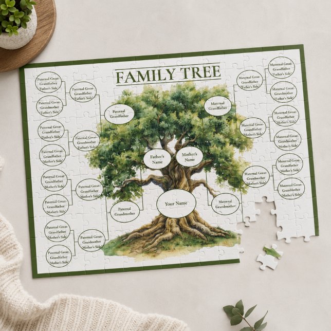 Five Generation Family Tree Ancestry Geneology Jigsaw Puzzle (Personalized family tree jigsaw puzzle)
