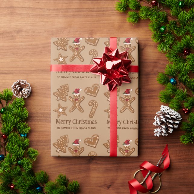 Five Gingerbread Christmas Cookie Shapes & Text Wrapping Paper (Holiday Gift)