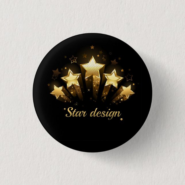 Five gold stars on black 3 cm round badge (Front)