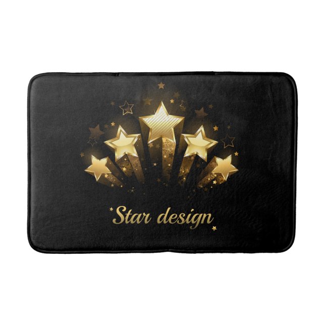 Five gold stars on black bath mat (Front)
