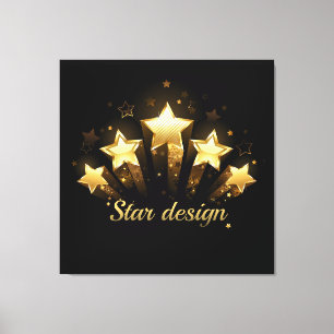 Five gold stars on black canvas print