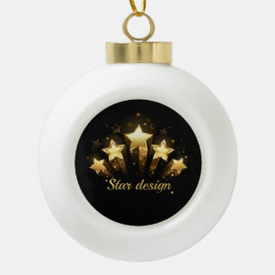 Five gold stars on black ceramic ball christmas ornament