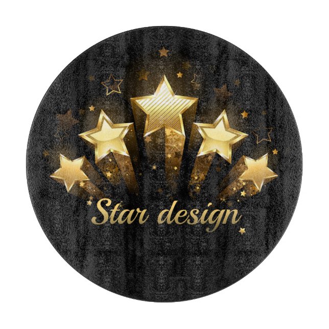 Five gold stars on black cutting board (Front)