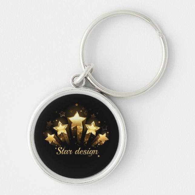 Five gold stars on black key ring (Front)
