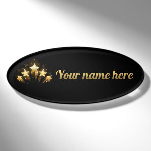 Five gold stars on black name tag