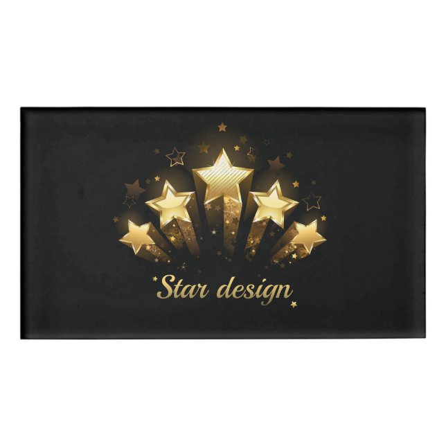 Five gold stars on black name tag (Front)