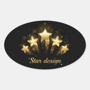 Five gold stars on black oval sticker