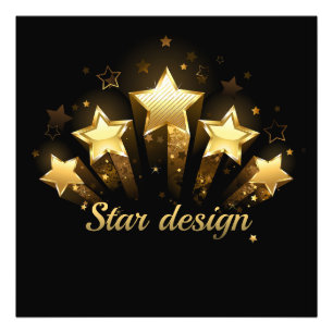 Five gold stars on black photo print