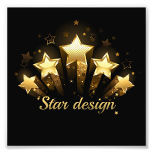 Five gold stars on black photo print