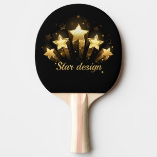 Five gold stars on black ping pong paddle