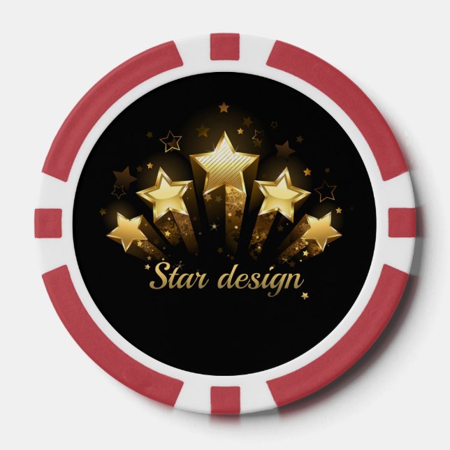 Five gold stars on black poker chips (Front)