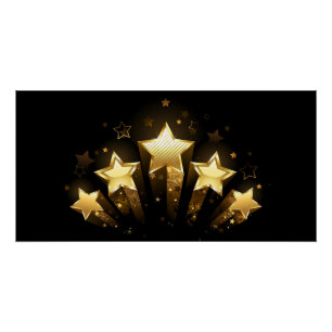 Five gold stars on black poster