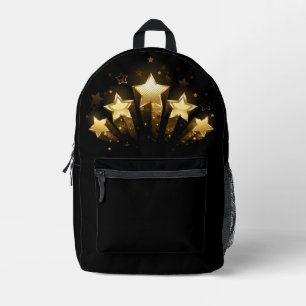 Five gold stars on black printed backpack