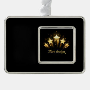 Five gold stars on black silver plated framed ornament