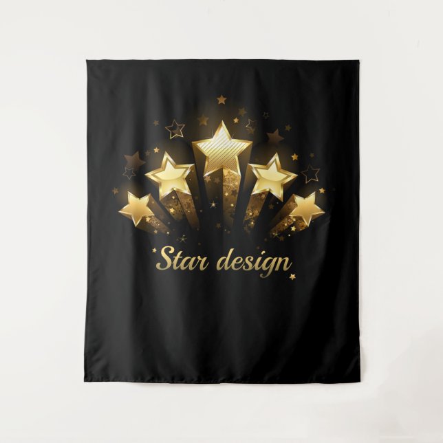 Five gold stars on black tapestry (Front)
