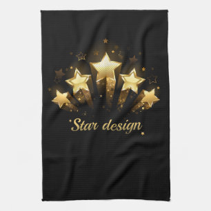 Five gold stars on black tea towel