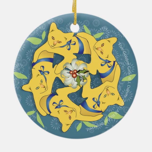 Five Golden Cats... double sided Ceramic Tree Decoration (Back)