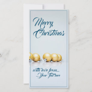 Five golden christmas balls - blue writing