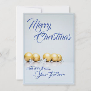 Five golden christmas balls - blue writing