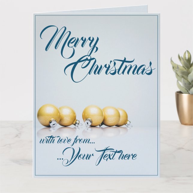 Five golden christmas balls - blue writing card (Small Plant)