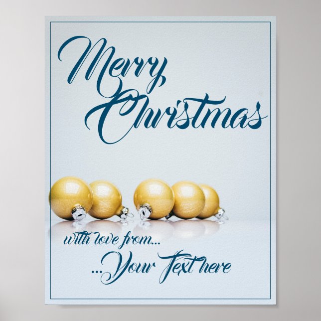 Five golden christmas balls - blue writing poster (Front)