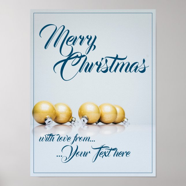 Five golden christmas balls - blue writing poster (Front)