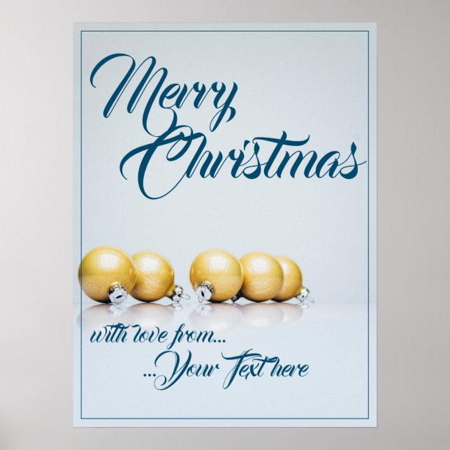 Five golden christmas balls - blue writing poster (Front)