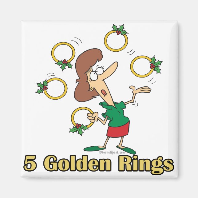 five golden gold rings 5th fifth day of christmas magnet (Front)