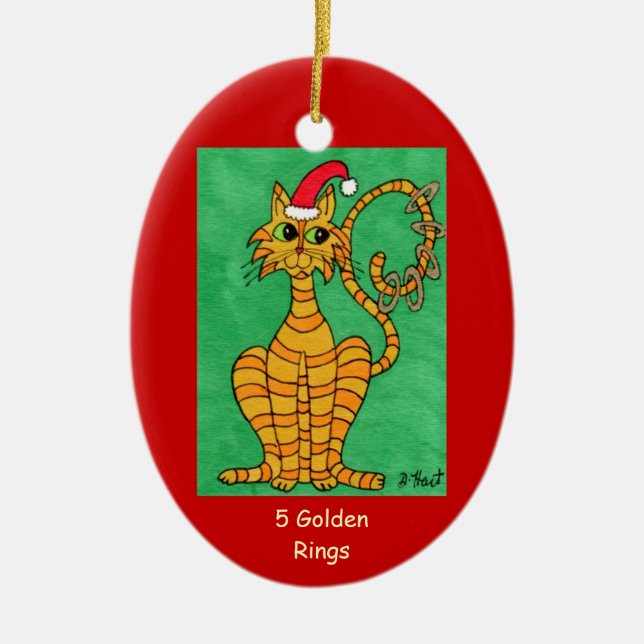 Five Golden Rings Ceramic Tree Decoration (Front)