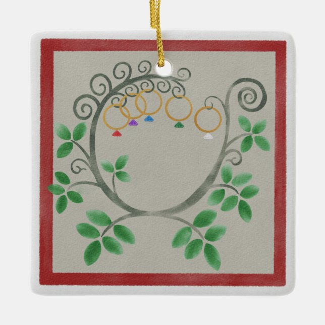 Five Golden Rings Square Christmas Ornament (Front)