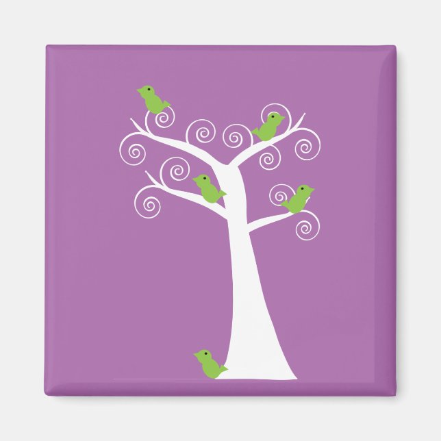 Five Green Birds in a Tree Magnet (Front)