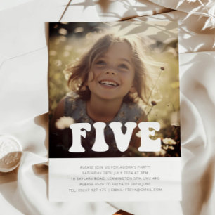 Five - Groovy Photo Birthday Invitation