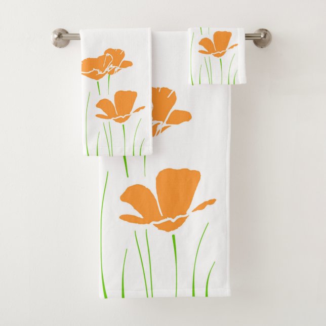 Five Hand Drawn California Poppies   Bath Towel Set (Insitu)