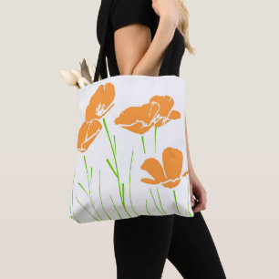 Five Hand Drawn California Poppies Tote Bag
