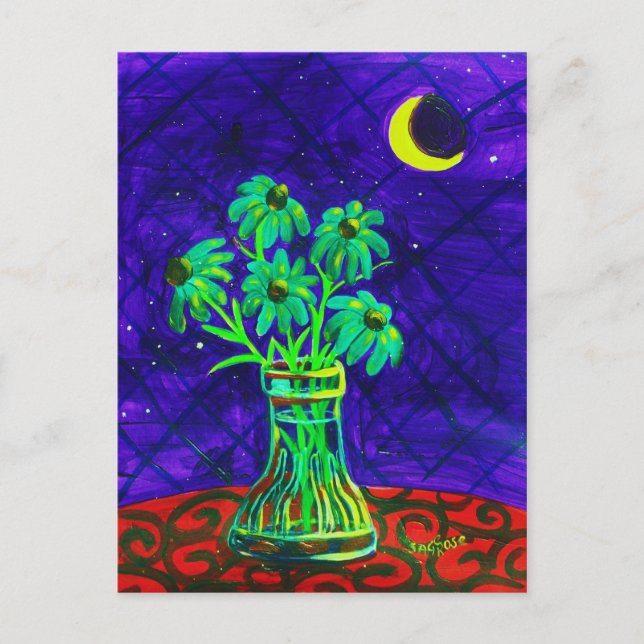 Five Happy Green Flowers Postcard (Front)