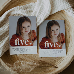 Five Heart Photo First Birthday Invitation 