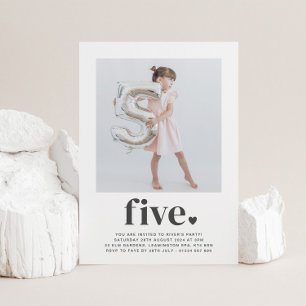 Five Heart - Square Photo Birthday Invitation