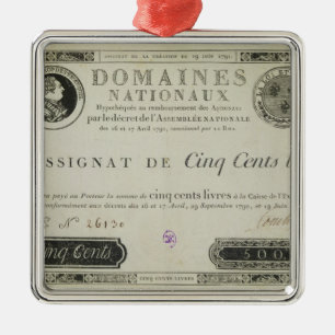 Five hundred livres banknote, 19th June 1791 Metal Tree Decoration