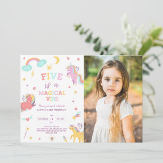 Five is a Magical Vibe Unicorn 5th Birthday Photo Invitation