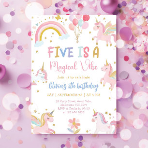 Five Is A Magical Vibe Unicorn Birthday Party Invitation