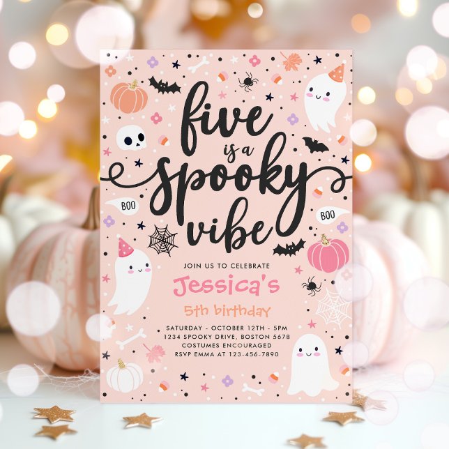 Five Is A Spook Vibe Halloween Ghost Birthday Invitation (Creator Uploaded)