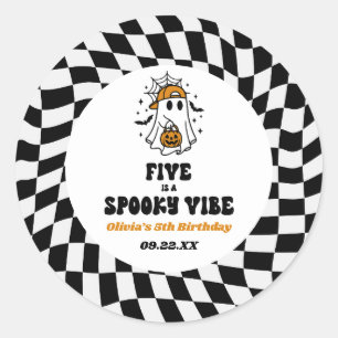 Five Is A Spooky Vibe Halloween 5th Birthday Party Classic Round Sticker