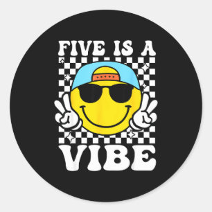 Five Is A Vibe 5th Birthday Groovy Boys Girls 5 Ye Classic Round Sticker
