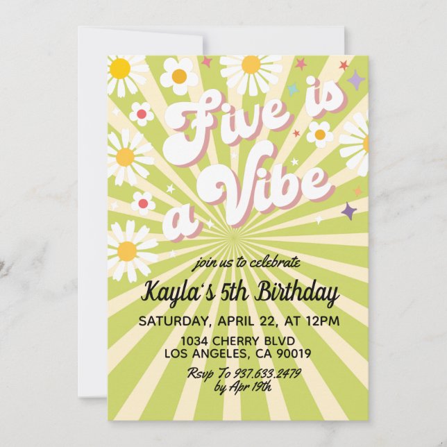 Five is a Vibe 5th Birthday Invitation (Front)