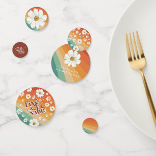 Five is a Vibe 5th Birthday Retro Daisy Rainbow Confetti