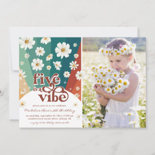 Five is a Vibe 5th Birthday Retro Daisy Rainbow Invitation
