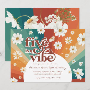 Five is a Vibe 5th Birthday Retro Daisy Rainbow Invitation