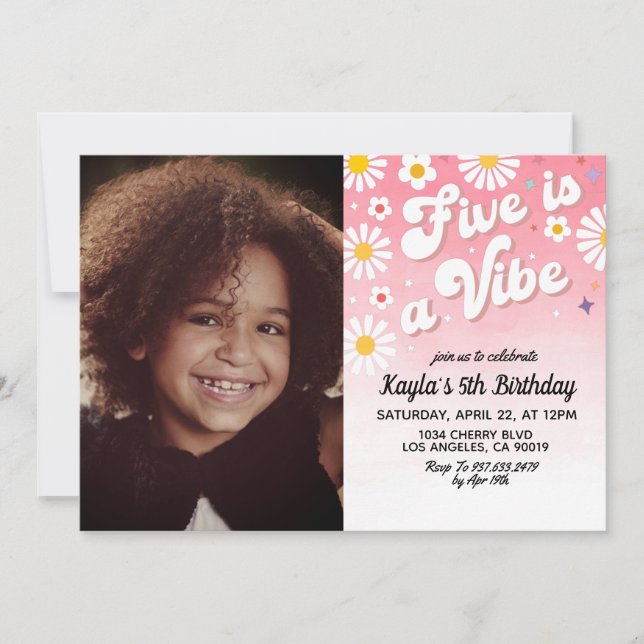 Five is a Vibe 5th Portrait Birthday Invitation (Front)
