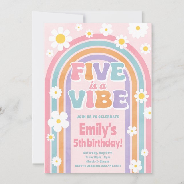 Five is a Vibe 5th Rainbow Birthday Invitation (Front)