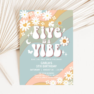  Five is a Vibe Birthday Daisy Hippie 70s Birthday Invitation